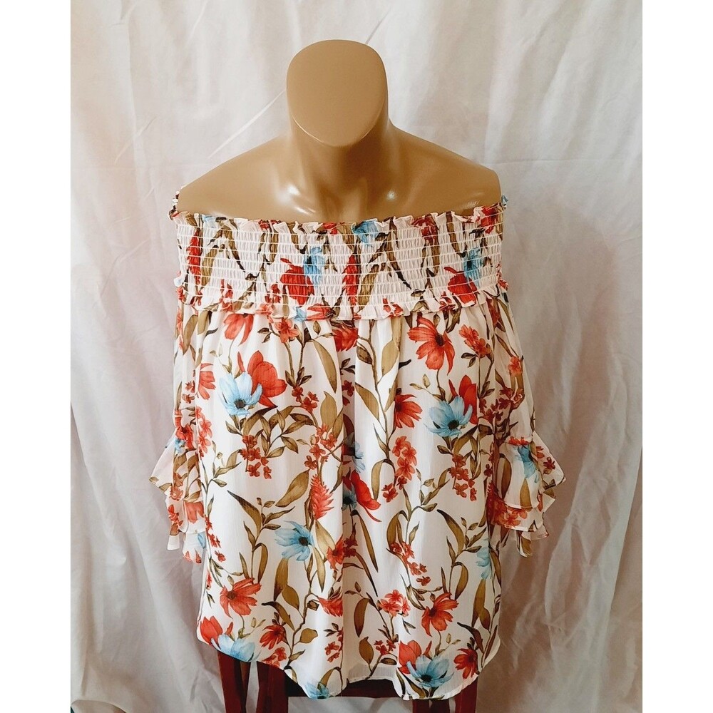 CeCe Womens Small Off The Shoulder Floral Blouse NWT